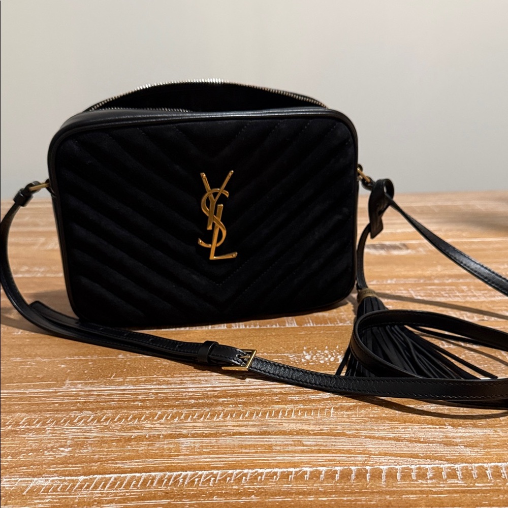 YSL Suede Calfskin Monogram Lou Camera Bag